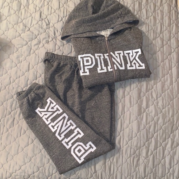 PINK Victoria's Secret Gray Track Pants & Hoodie Set with Logo - Picture 3 of 7